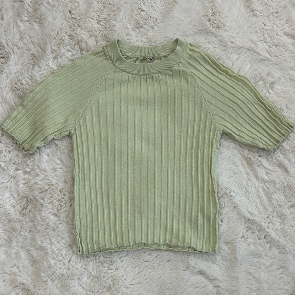 Free People Mint Ribbed Knit Top